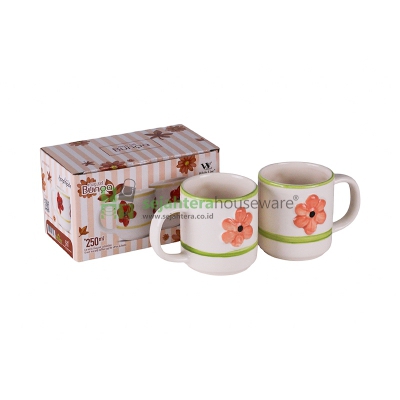 Gelas Papa Mama White Line BUNGA 2 pcs